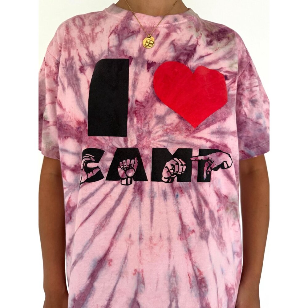 90s vintage purple tie dye I LOVE CAMP fun summer graphic cotton tshirt - Picture 7 of 9